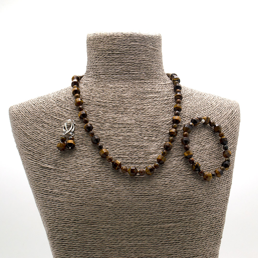 Фото товара бусы,браслет,серьги из тигрового глаза биконус