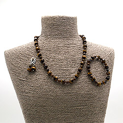 Бусы,браслет,серьги из тигрового глаза биконус