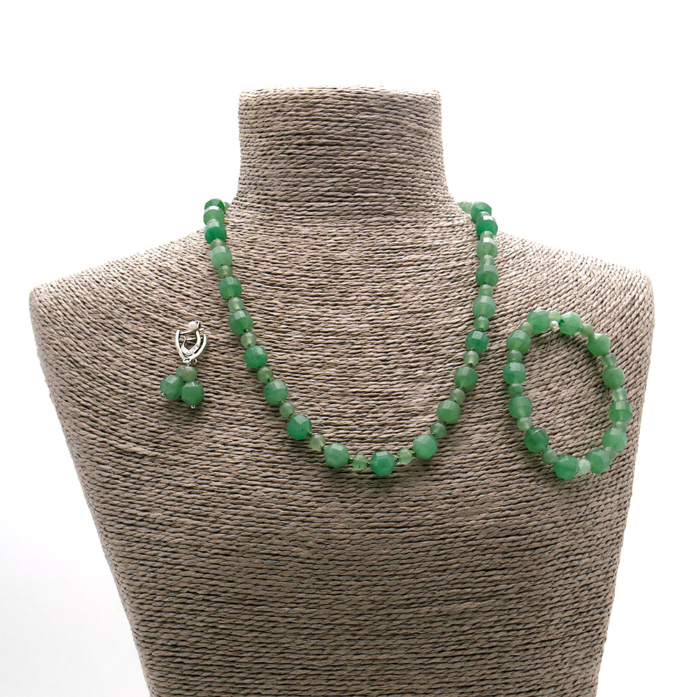 Фото товара бусы,браслет,серьги из авантюрина зеленого биконус