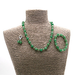 Бусы,браслет,серьги из авантюрина зеленого биконус