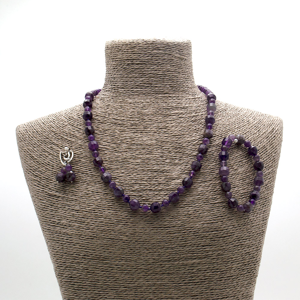 Фото товара бусы,браслет,серьги из аметиста биконус