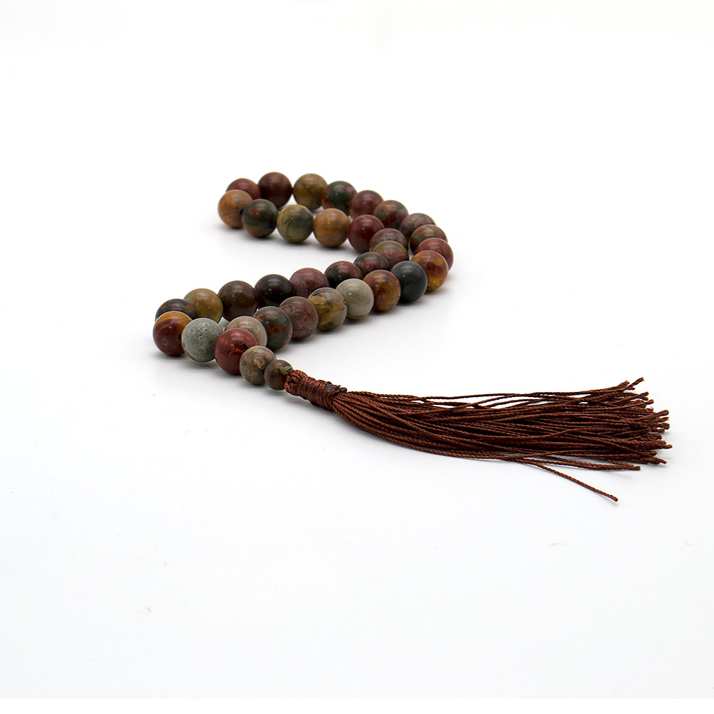 Фото товара четки из яшмы "пикассо" 12 мм 33 бусины