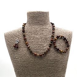 Бусы,браслет,серьги из яшмы "Пикассо" биконус