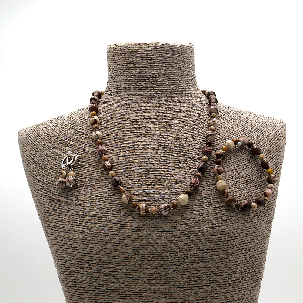 Фото товара бусы,браслет,серьги из яшмы зебровой биконус