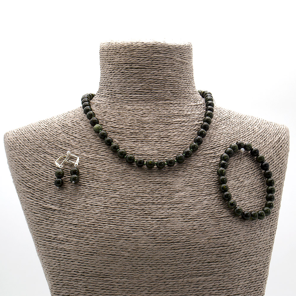 Фото товара бусы,браслет,серьги из змеевика шар 8 мм