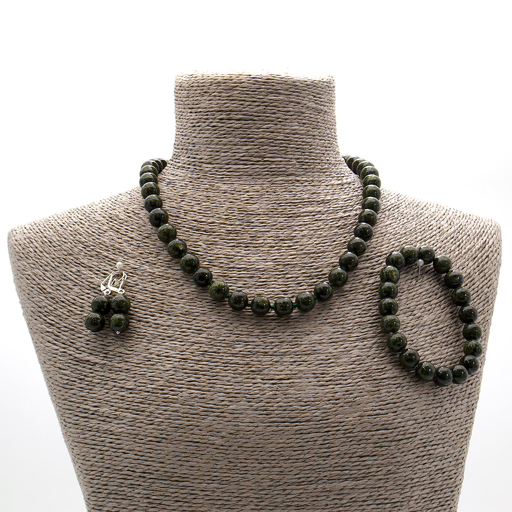 Фото товара бусы,браслет,серьги из змеевика шар