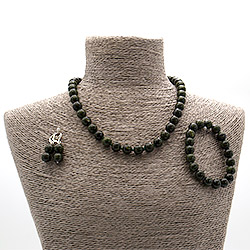 Бусы,браслет,серьги из змеевика шар