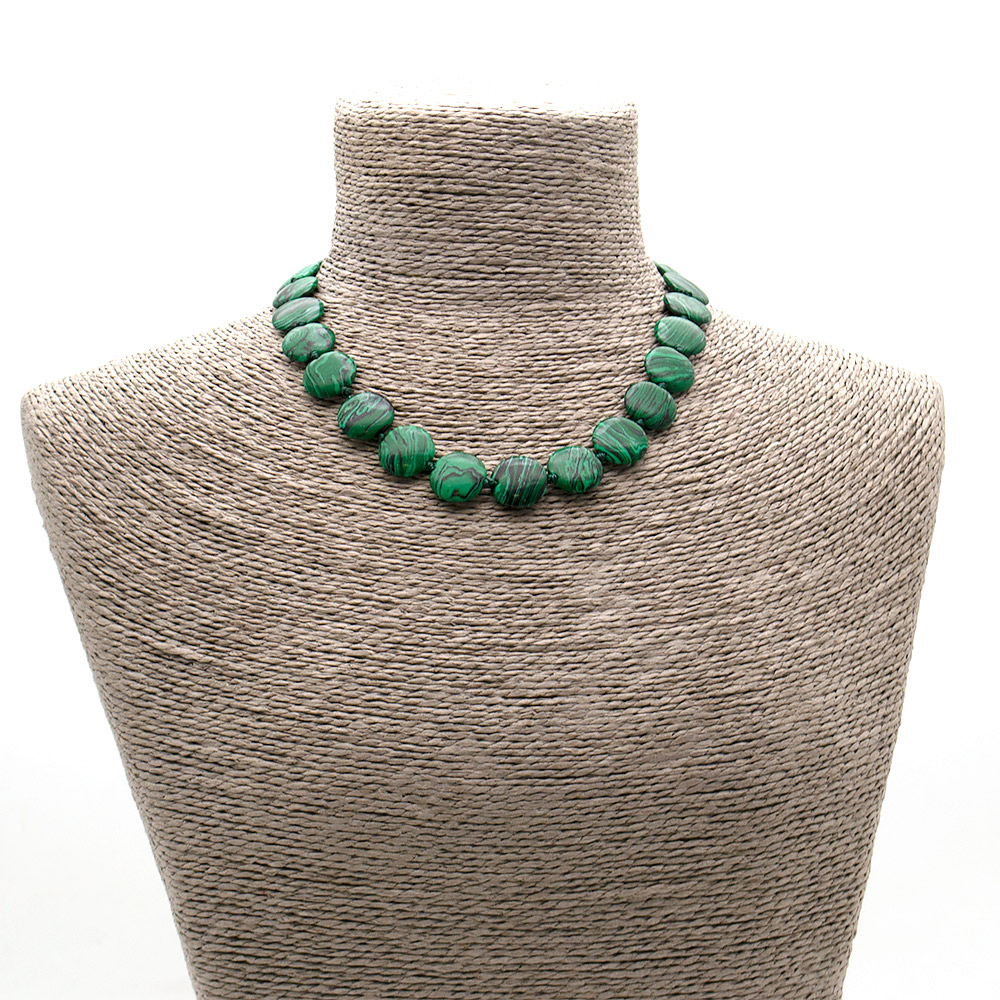 Фото товара бусы из малахита имитации таблетка 14мм