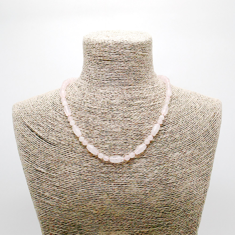 Фото товара бусы из розового кварца бочонок граненый