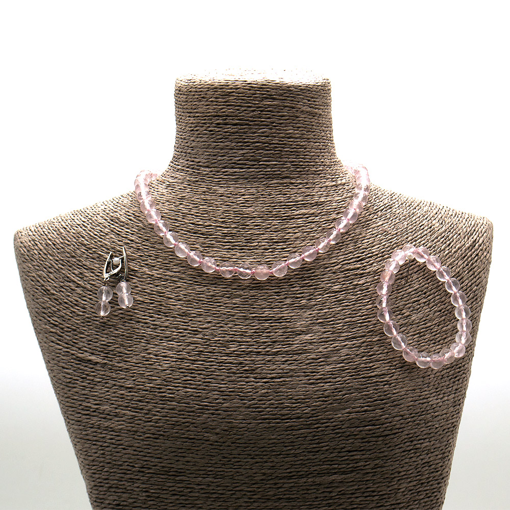 Фото товара бусы,браслет,серьги из розового кварца граненый