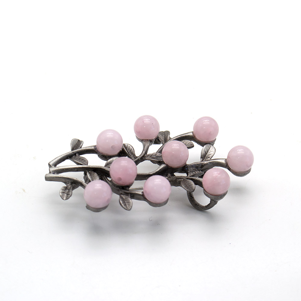 Фото товара брошь "куст 9 шариков" розовый кварц а0115