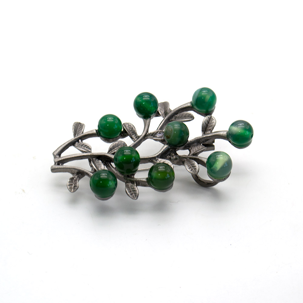 Фото товара брошь "куст 9 шариков" агат зеленый а0115