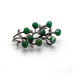Брошь "Куст 9 шариков" агат зеленый А0115
