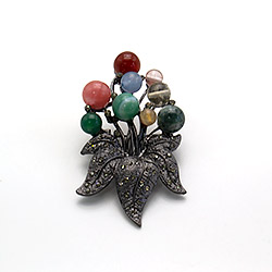 Брошь "Цветок 9 камней" микс камней А0157