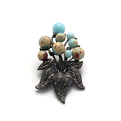 Брошь "Цветок 9 камней" варисцит А0157