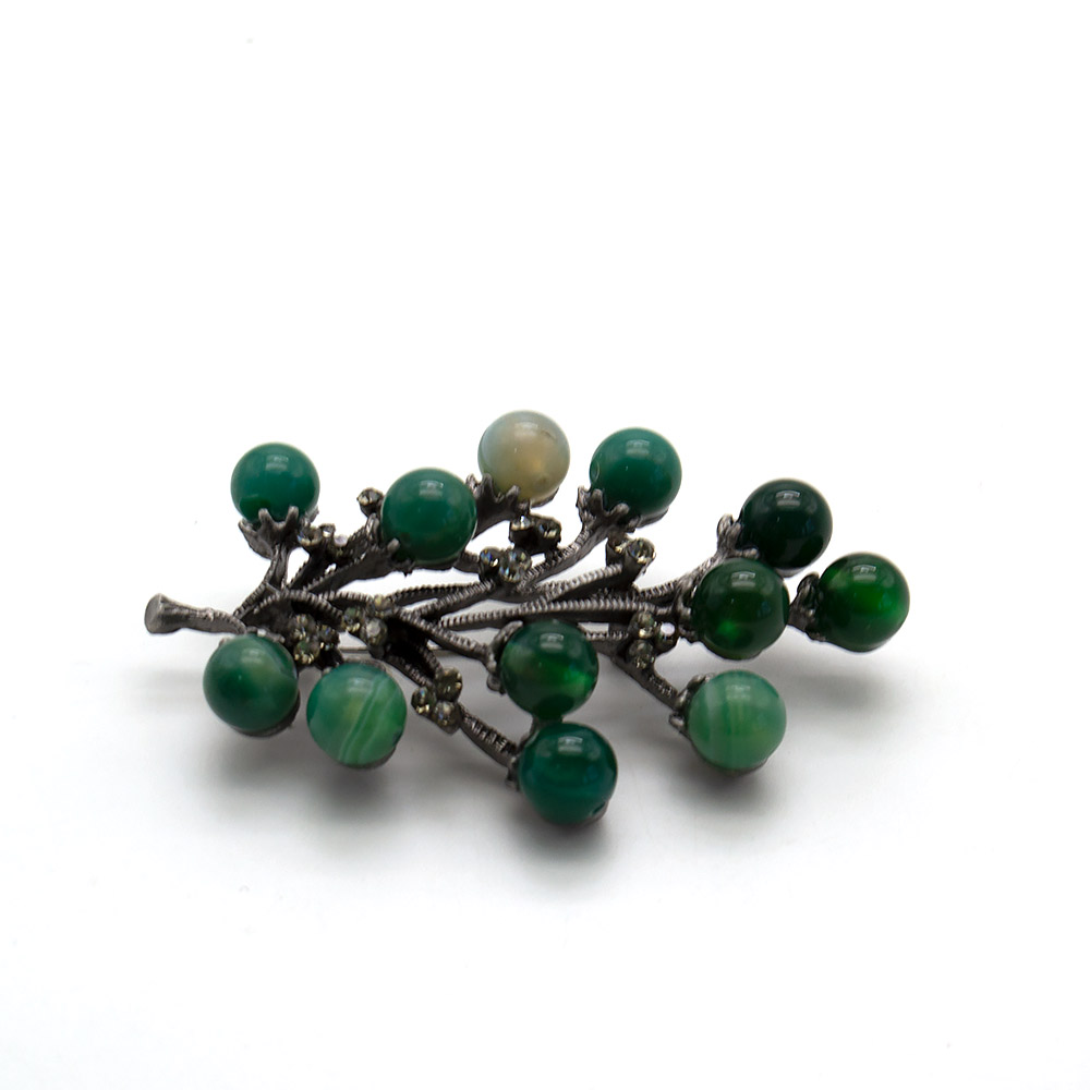 Фото товара брошь "ветка 12 шариков" агат зеленый а0122
