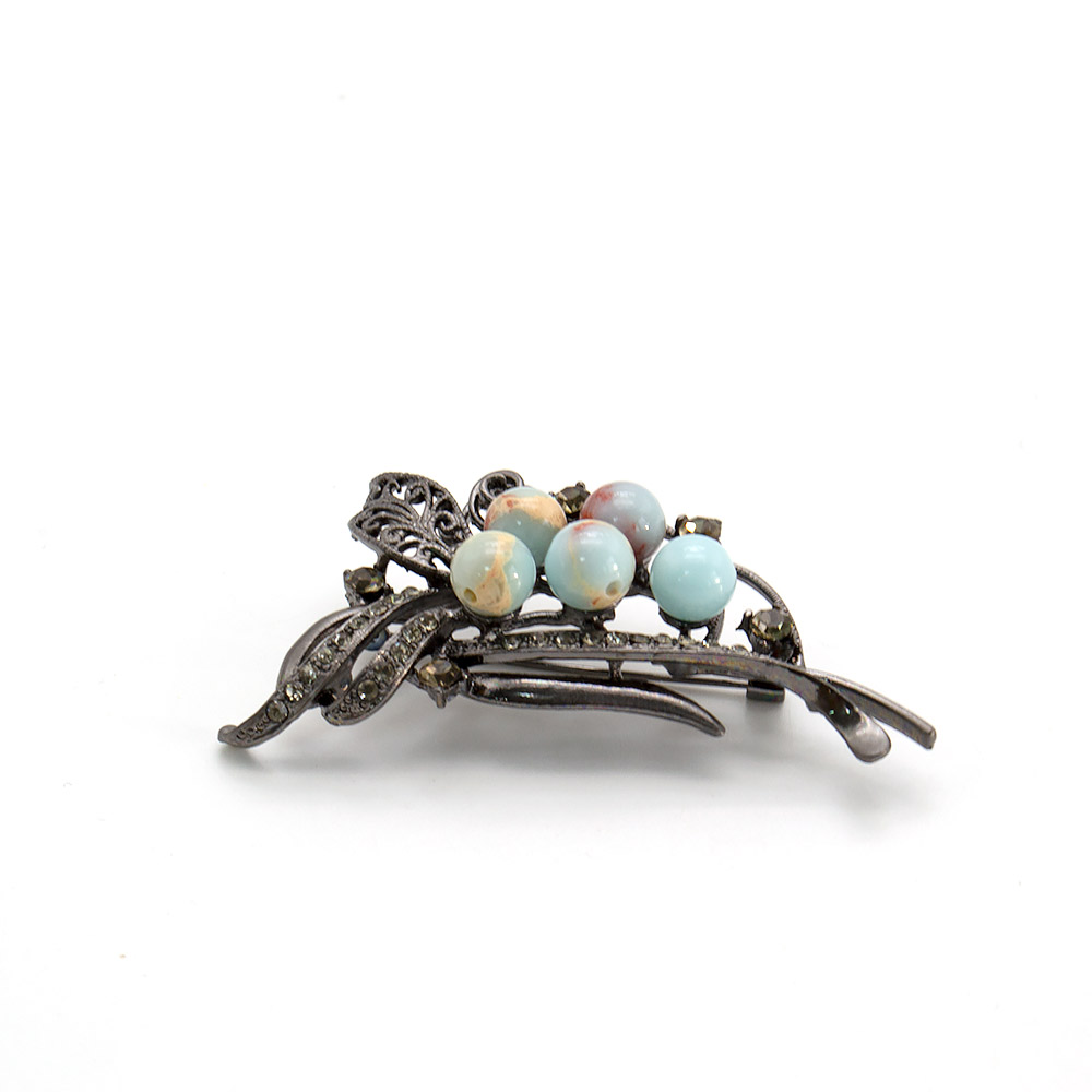 Фото товара брошь "ажурный лист 5 камней" варисцит а0147