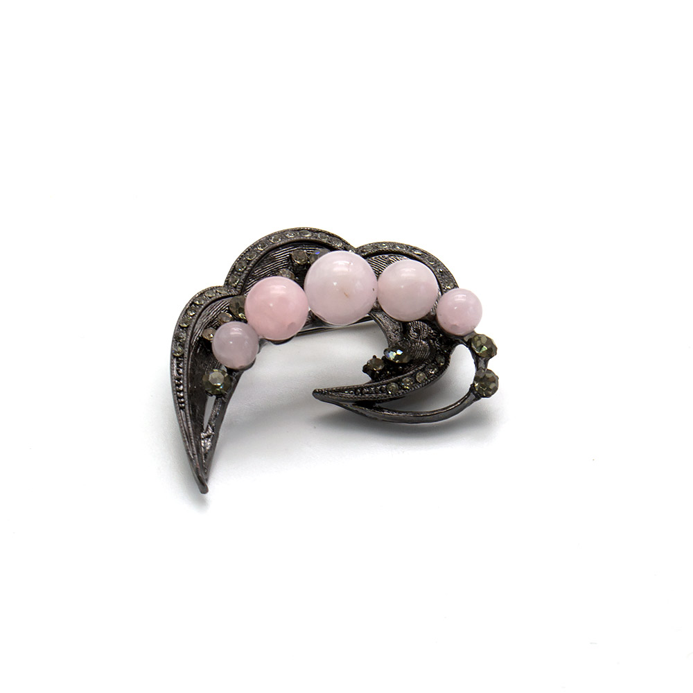 Фото товара брошь "корона 5 шариков" розовый кварц а0089