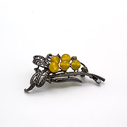 Брошь "Ажурный лист 5 камней" кварц желтый А0147