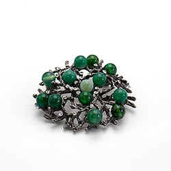 Брошь "Снежинка" агат зеленый А0103