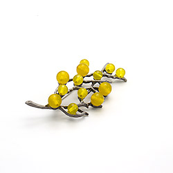 Брошь "Осенний лист" кварц желтый А0434