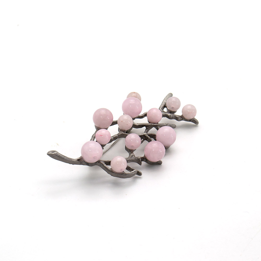 Фото товара брошь "осенний лист" розовый кварц а0434