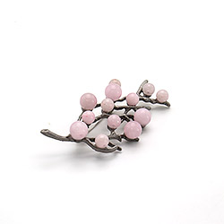 Брошь "Осенний лист" розовый кварц А0434