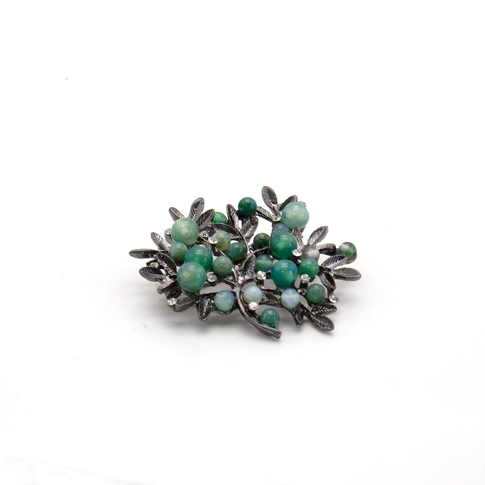 Фото товара брошь "куст с мелкими шариками" агат зеленый а0086