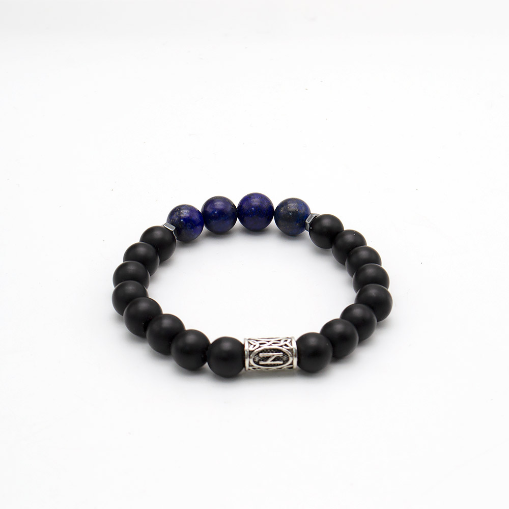 Фото товара браслет из шунгита, лазурита шар 10 мм с руной в ассортименте