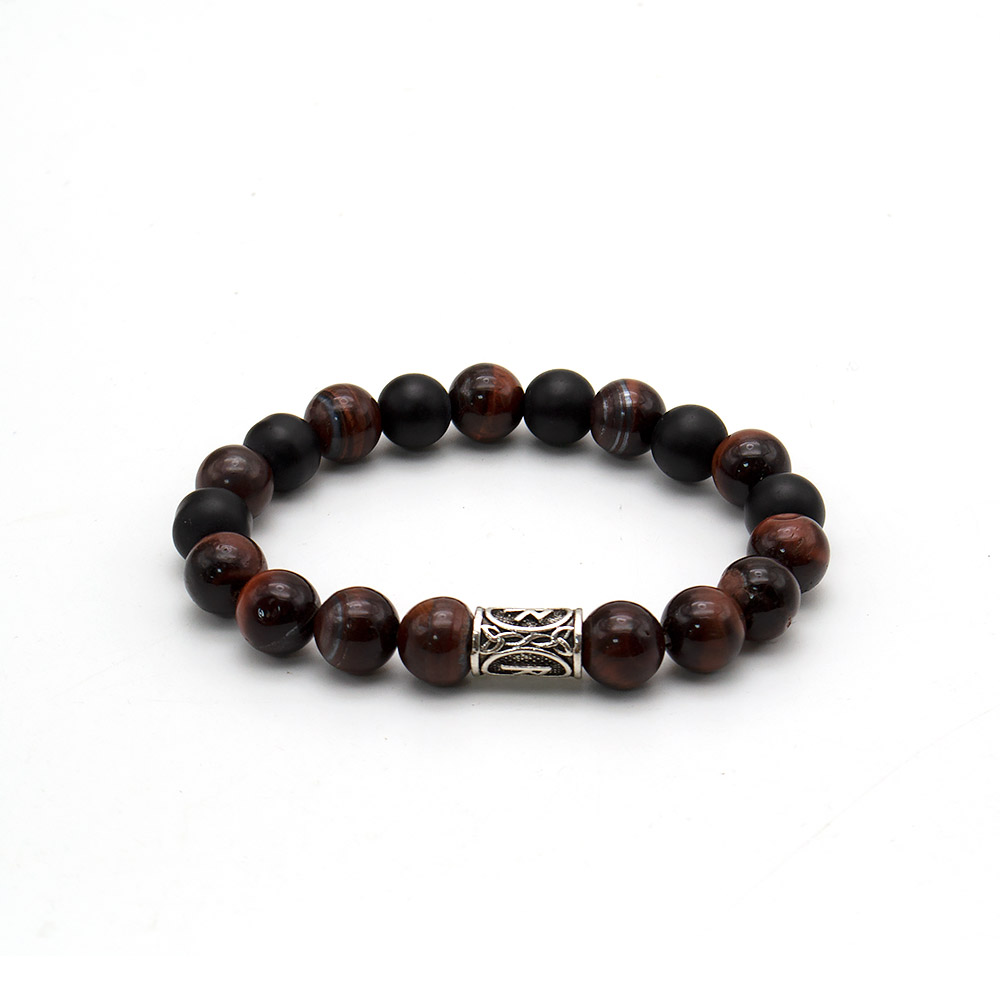 Фото товара браслет из бычьего глаза, шунгита шар 10 мм с руной в ассортименте