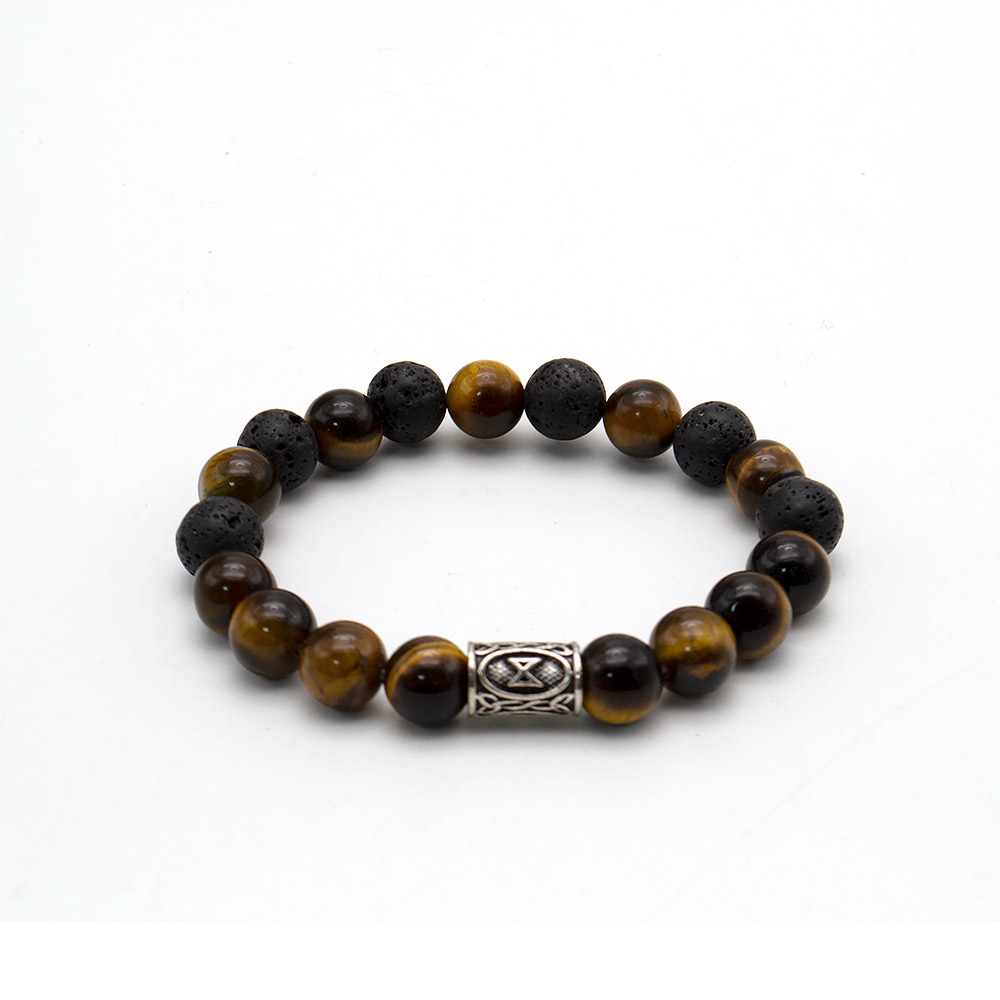 Фото товара браслет из тигрового глаза, лавы шар 10 мм с руной в ассортименте