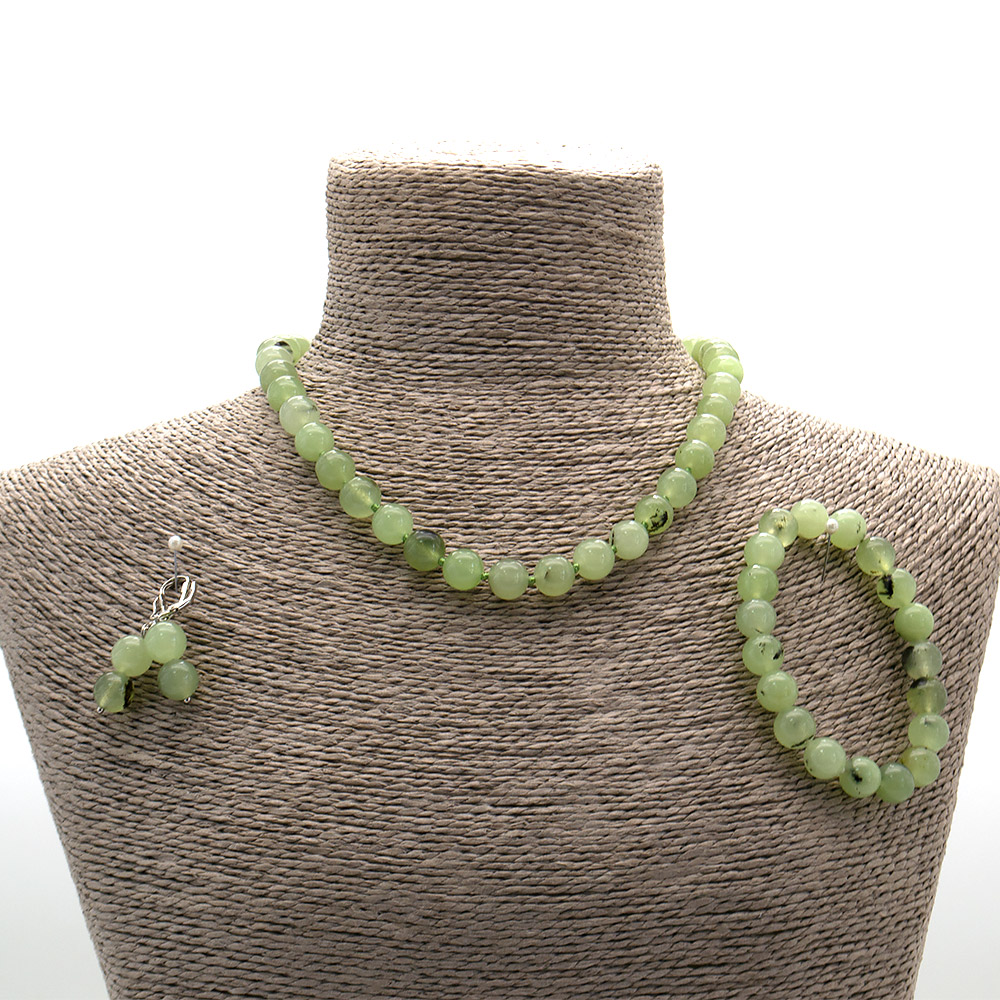 Фото товара бусы,браслет,серьги из кварца цвет пренит шар