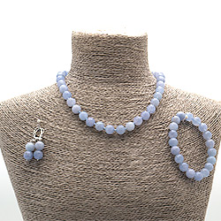 Бусы,браслет,серьги из кварца цвет аквамарин шар