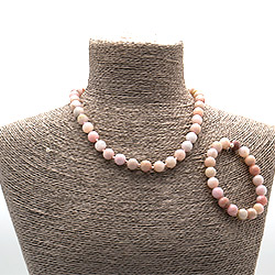 Бусы,браслет из опала розового шар