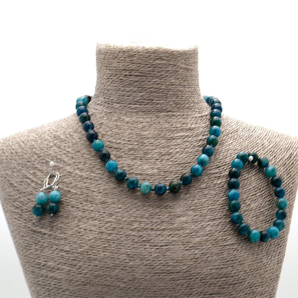 Фото товара бусы,браслет,серьги из кварца цвет апатит шар