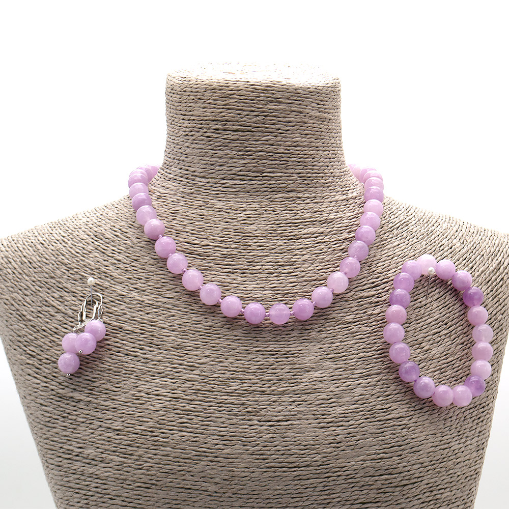 Фото товара бусы,браслет,серьги из кварца цвет светлый аметист шар