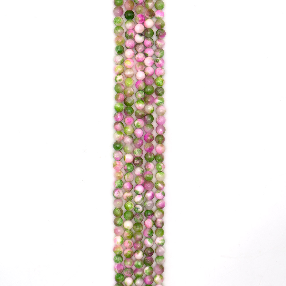 Фото товара кальцит пигментированный зеленый с розовым 8 мм