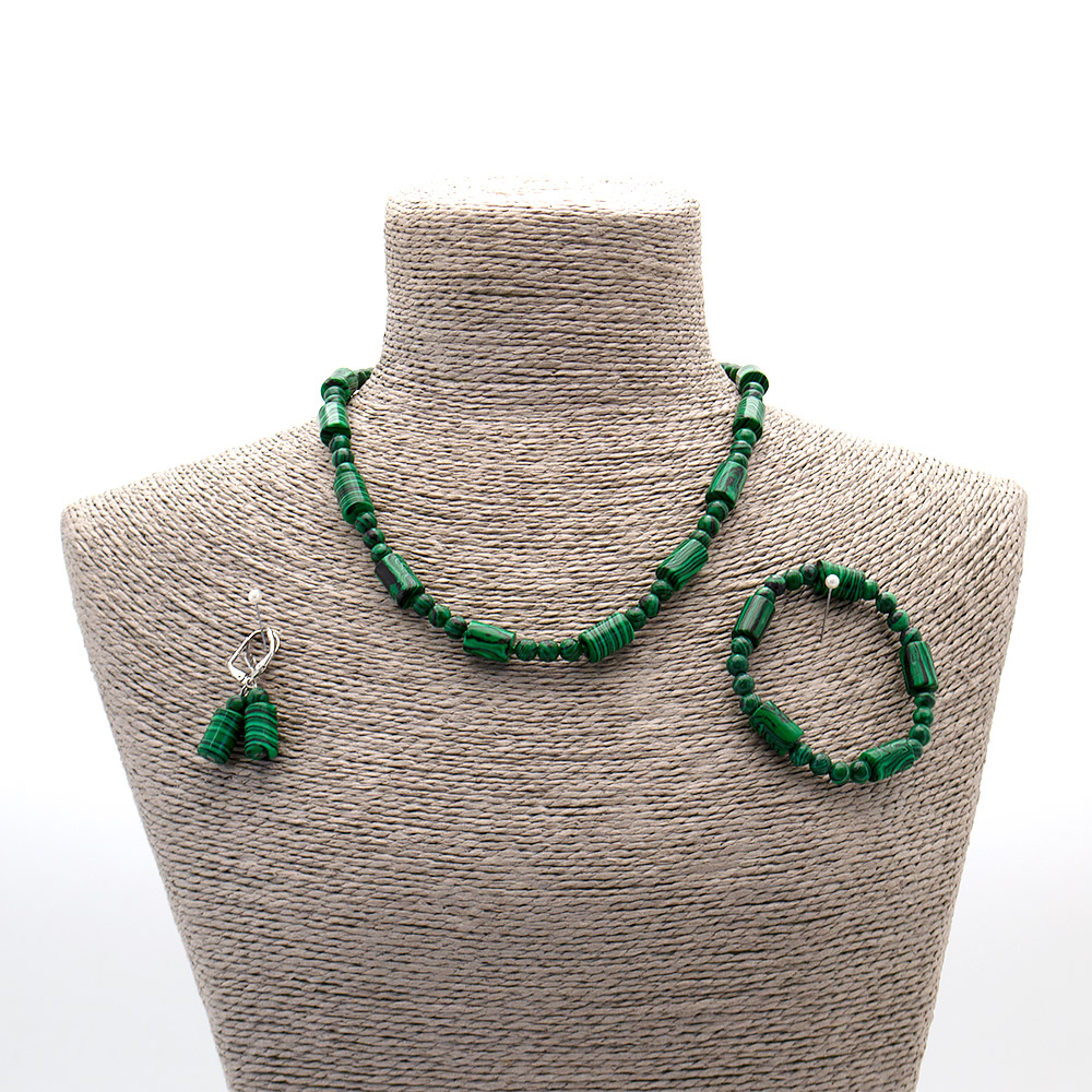 Фото товара бусы,браслет,серьги из малахита имитации цилиндр