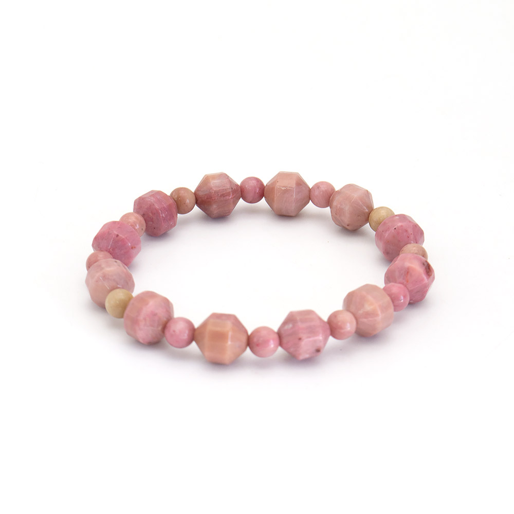 Фото товара браслет из родонита розового биконус 10 мм