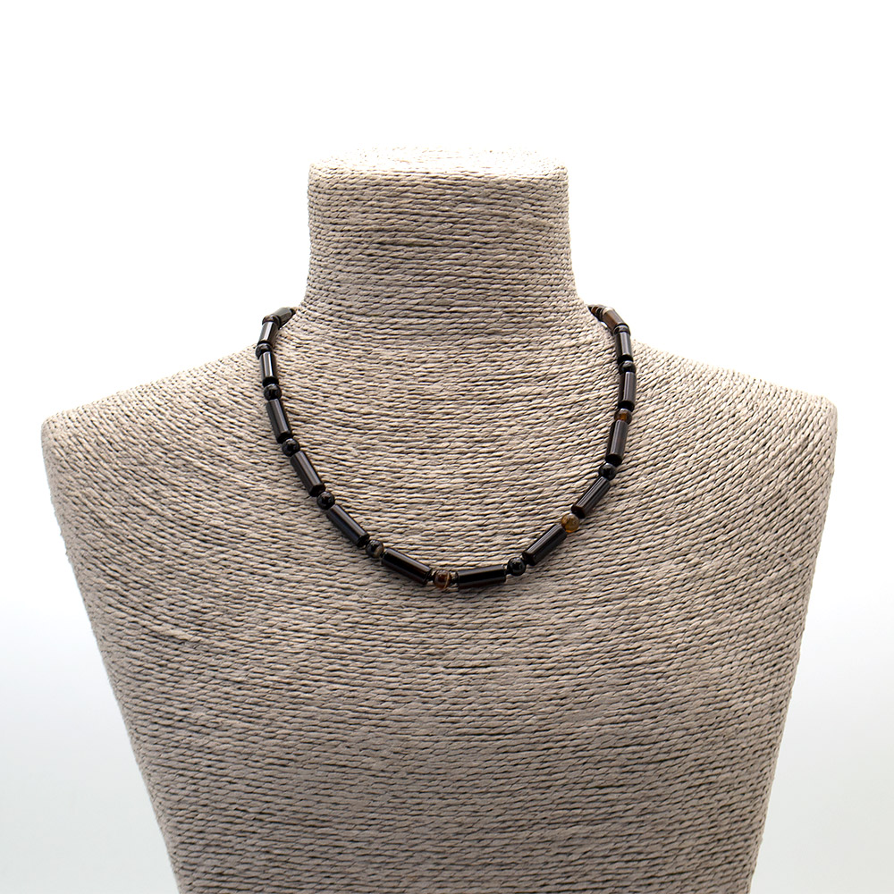 Фото товара бусы из агата черно-коричневого цилиндр 16*6 мм