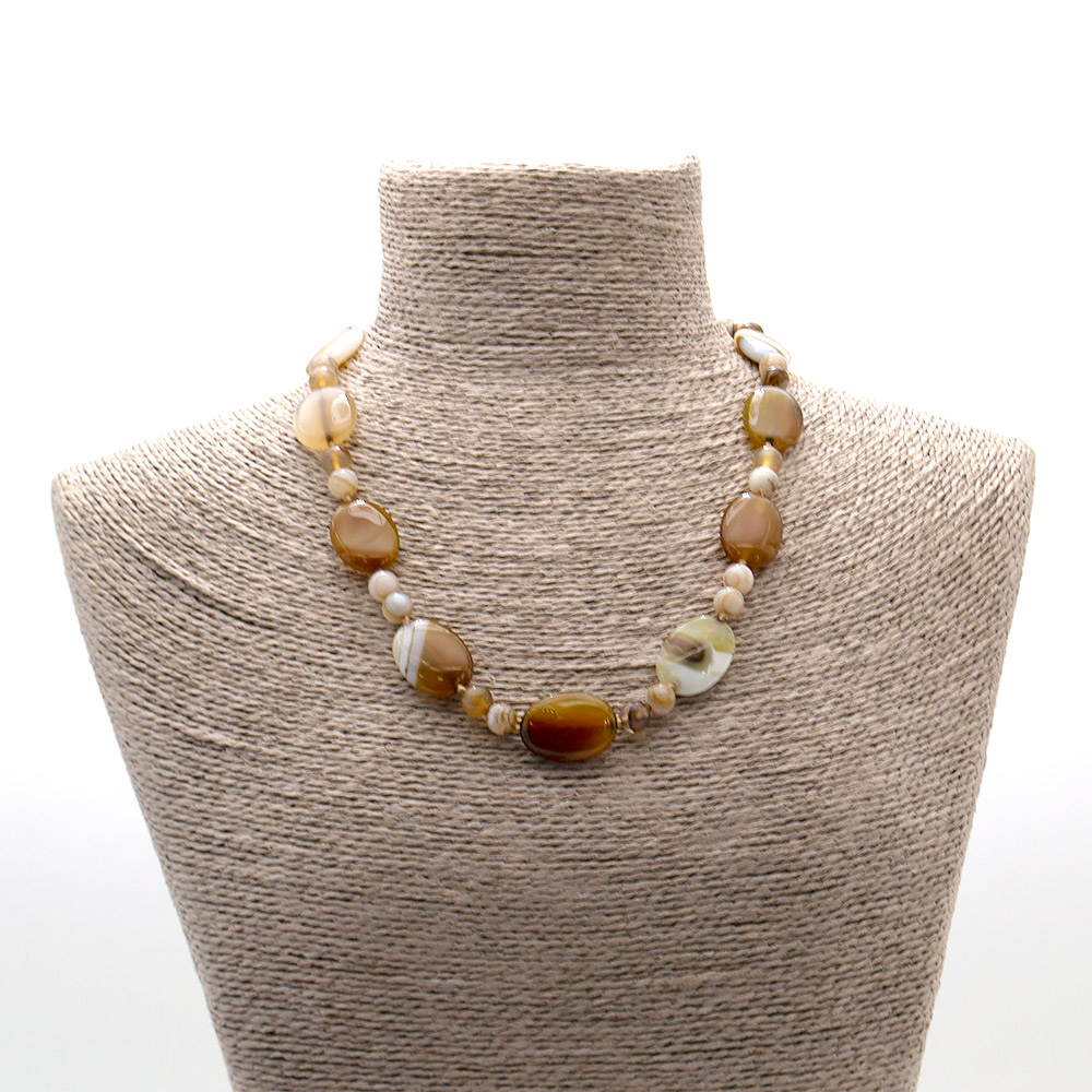 Фото товара бусы из агата желто-коричневого таблетка овальная 25*18 мм