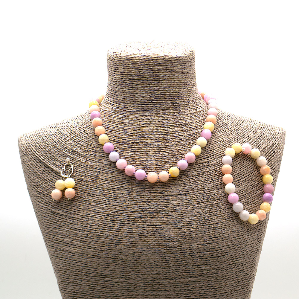 Фото товара бусы,браслет,серьги из кальцита пигментированного микс цветов шар