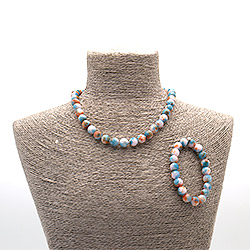 Бусы,браслет из кальцита пигментированного голубого с оранжевым шар