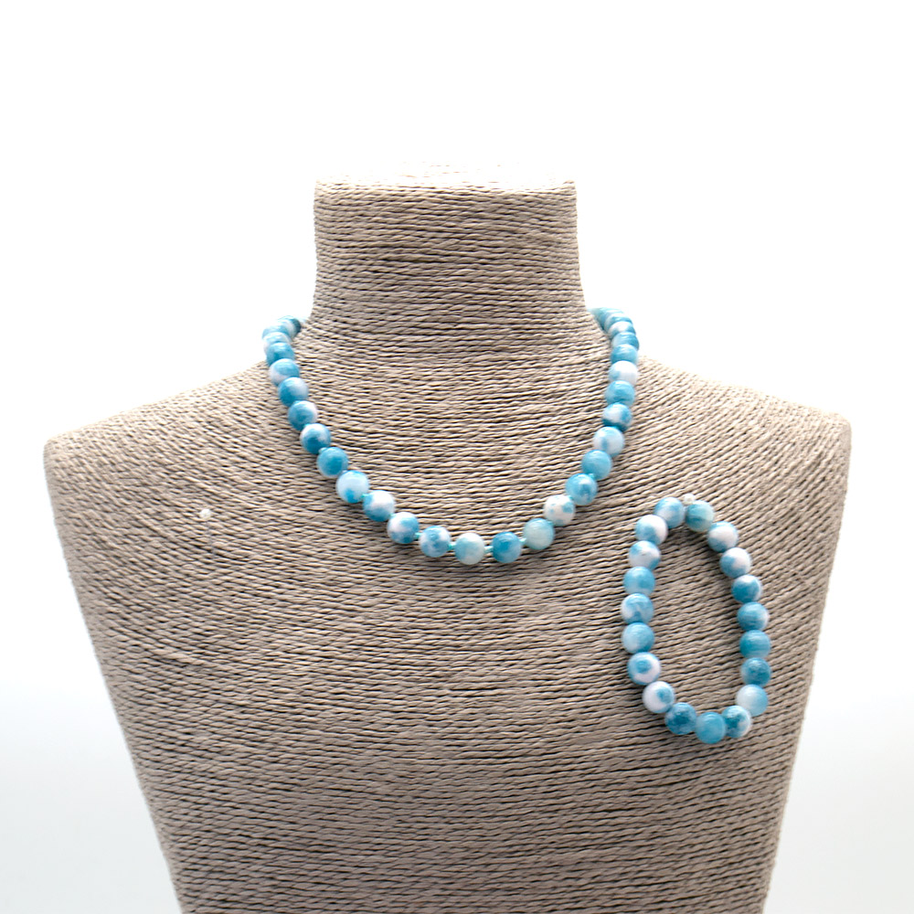 Фото товара бусы,браслет из кальцита пигментированного голубого шар