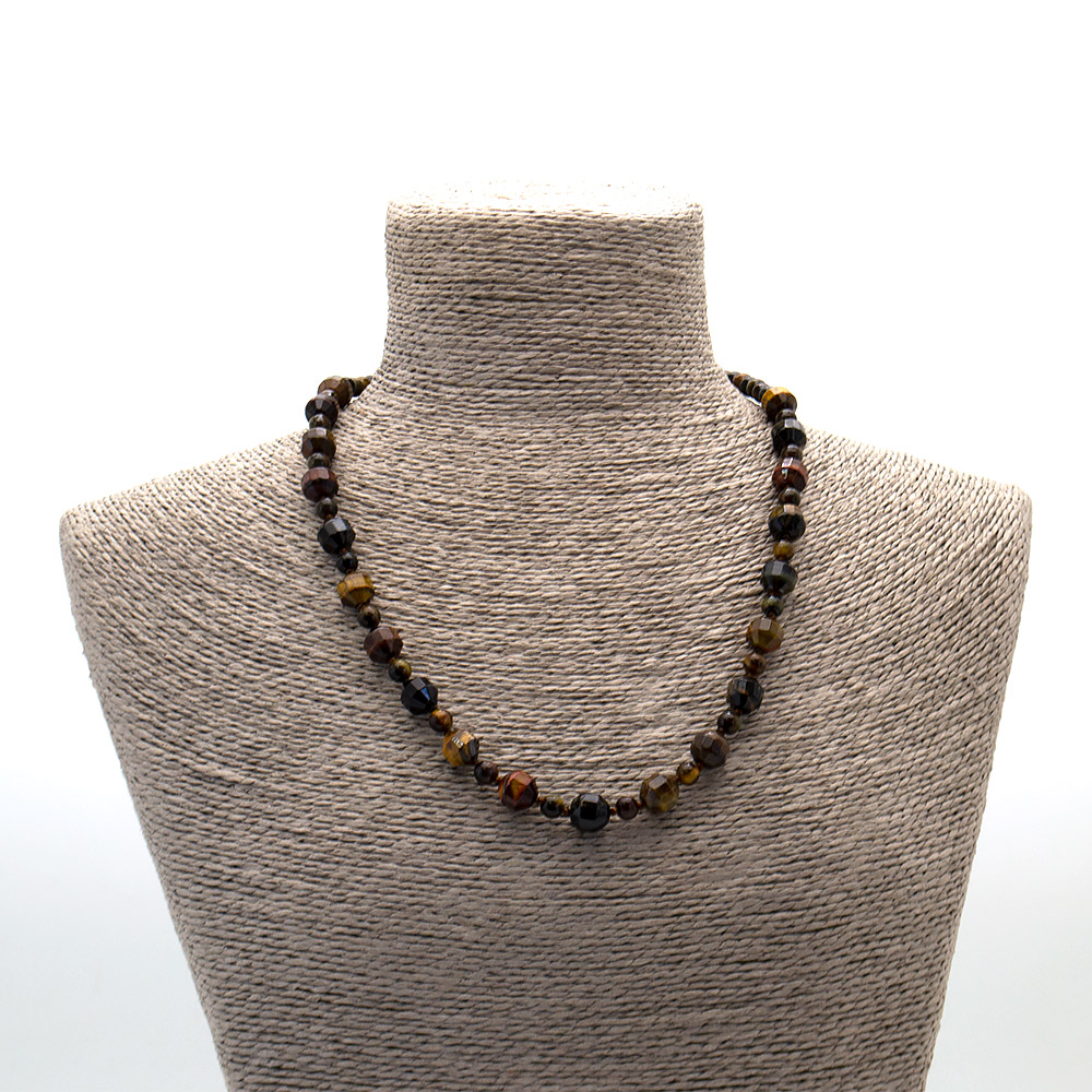 Фото товара бусы из тигрового, бычьего и соколиного глаза биконус граненый