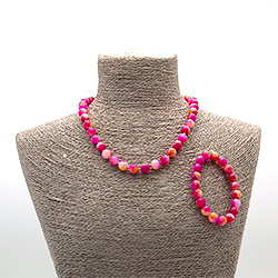 Бусы,браслет,серьги из кальцита пигментированного розового с оранжевым шар