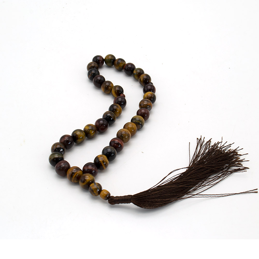 Фото товара четки из тигрового, бычьего, соколиного глаза 10 мм 33 бусины