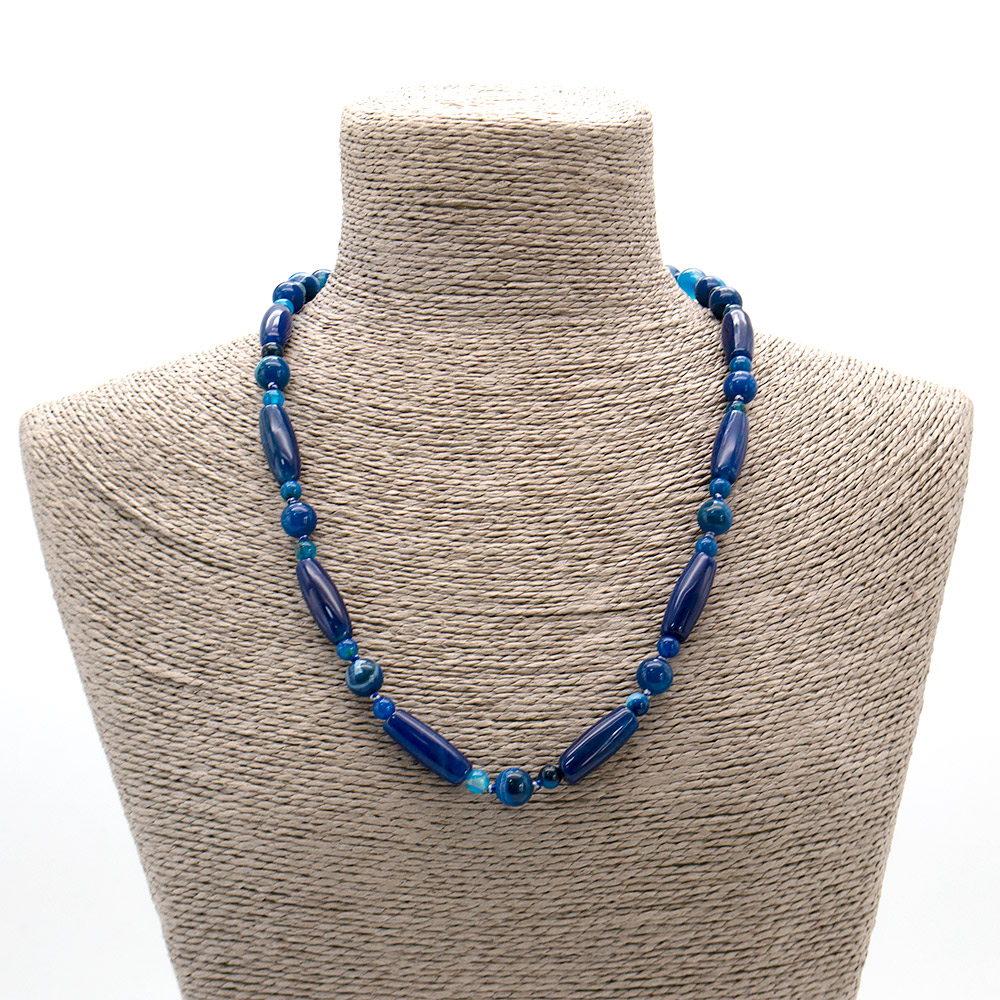 Фото товара бусы из агата тонированного цвет ультрамарин бочонок 25*10 мм