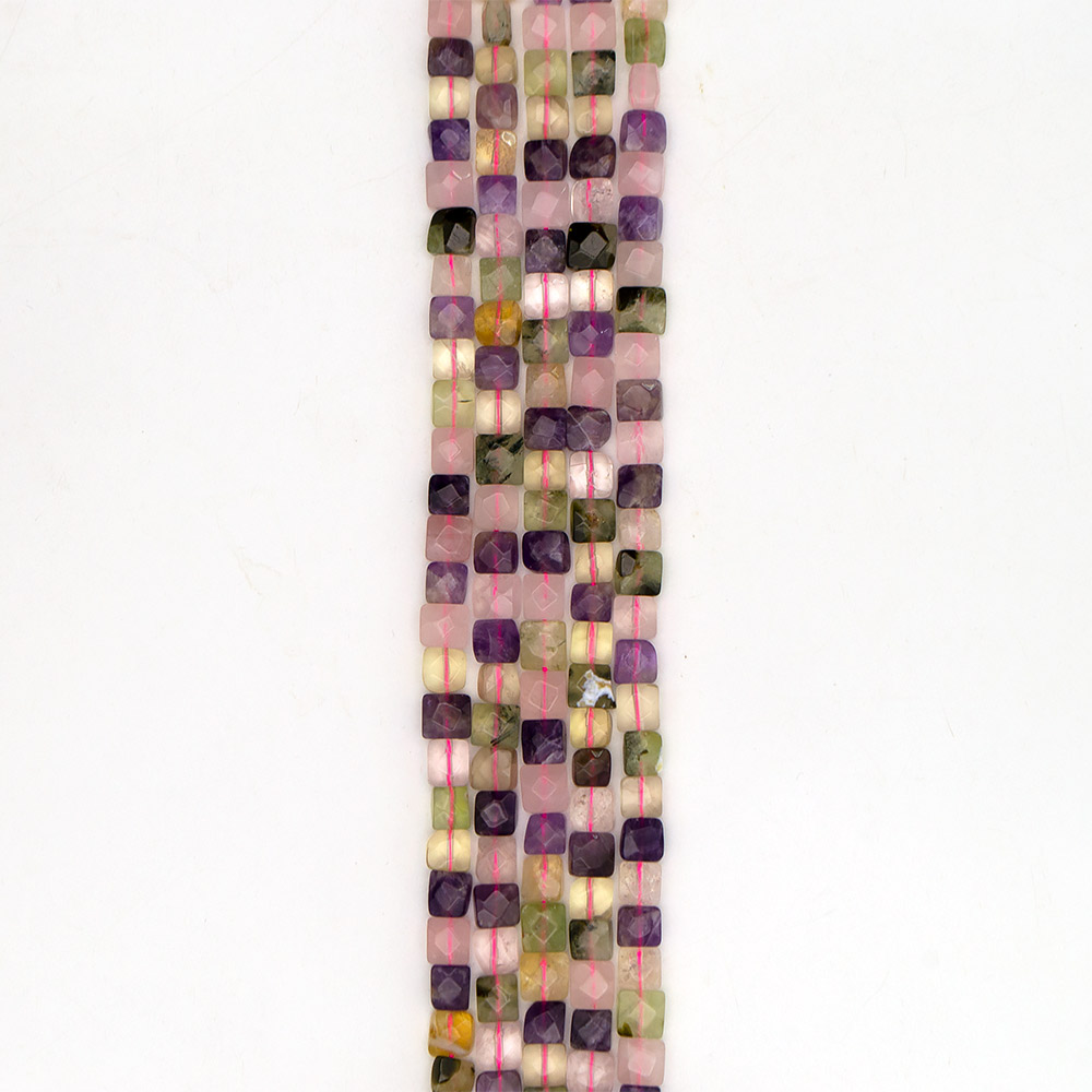 Фото товара цитрин,пренит,розовый кварц,аметист квадрат 10 мм с гранями