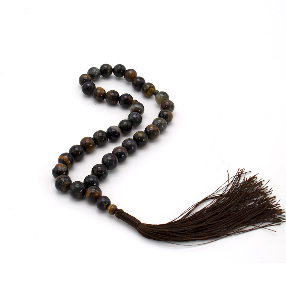 Фото товара четки из тигрового и соколиного глаза 10 мм 33 бусины